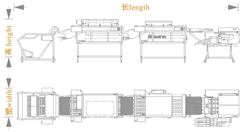 上蛋+洗蛋+烘干+四排敲蛋機組合生產(chǎn)線<長寬高>尺寸圖